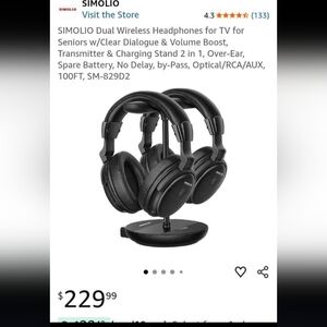 SIMOLIO Dual Wireless Headphones with Charging Stand